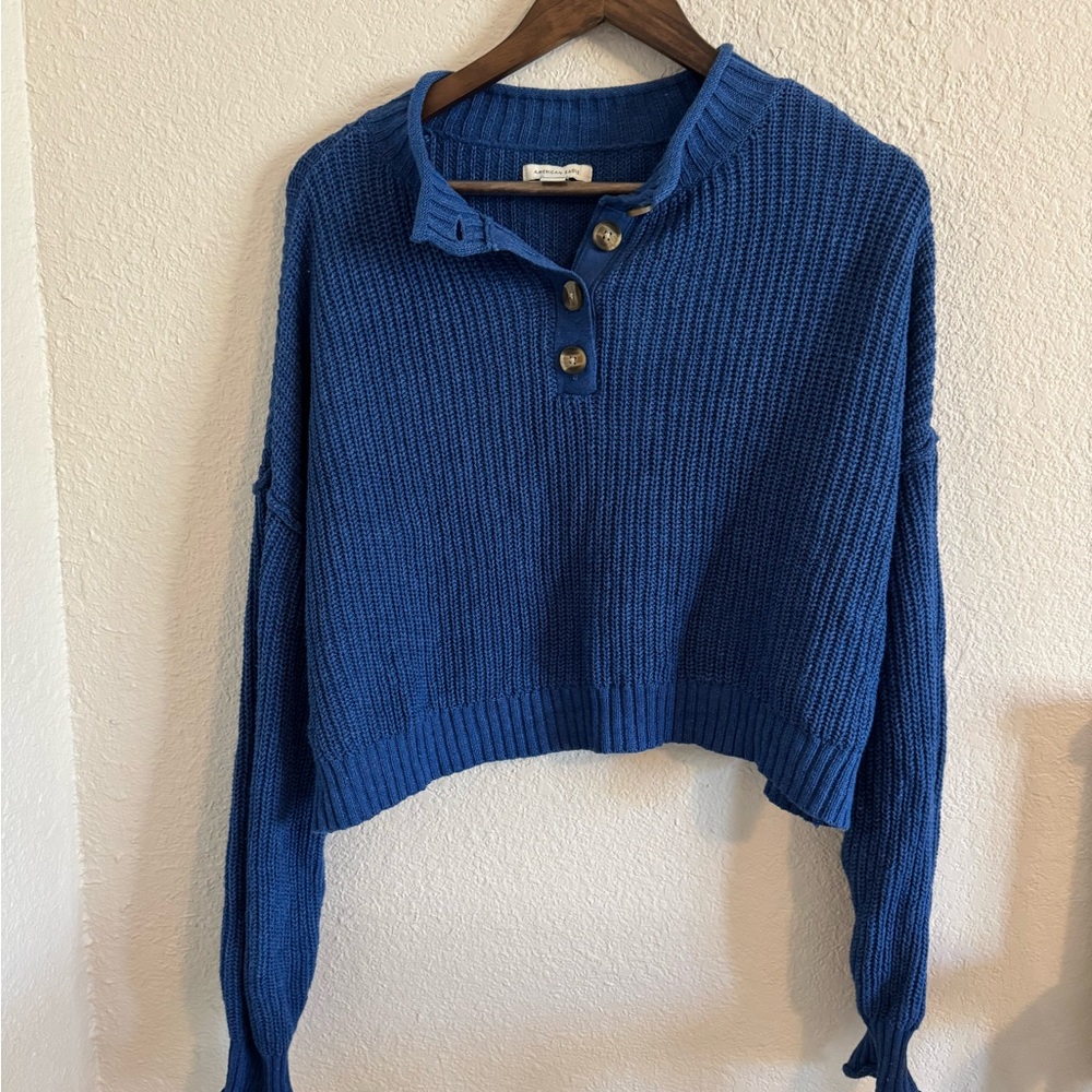 American Eagle Outfitters Cropped Blue Sweater